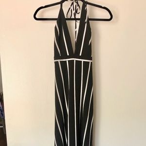 Backless Black Striped Halter Maxi Dress